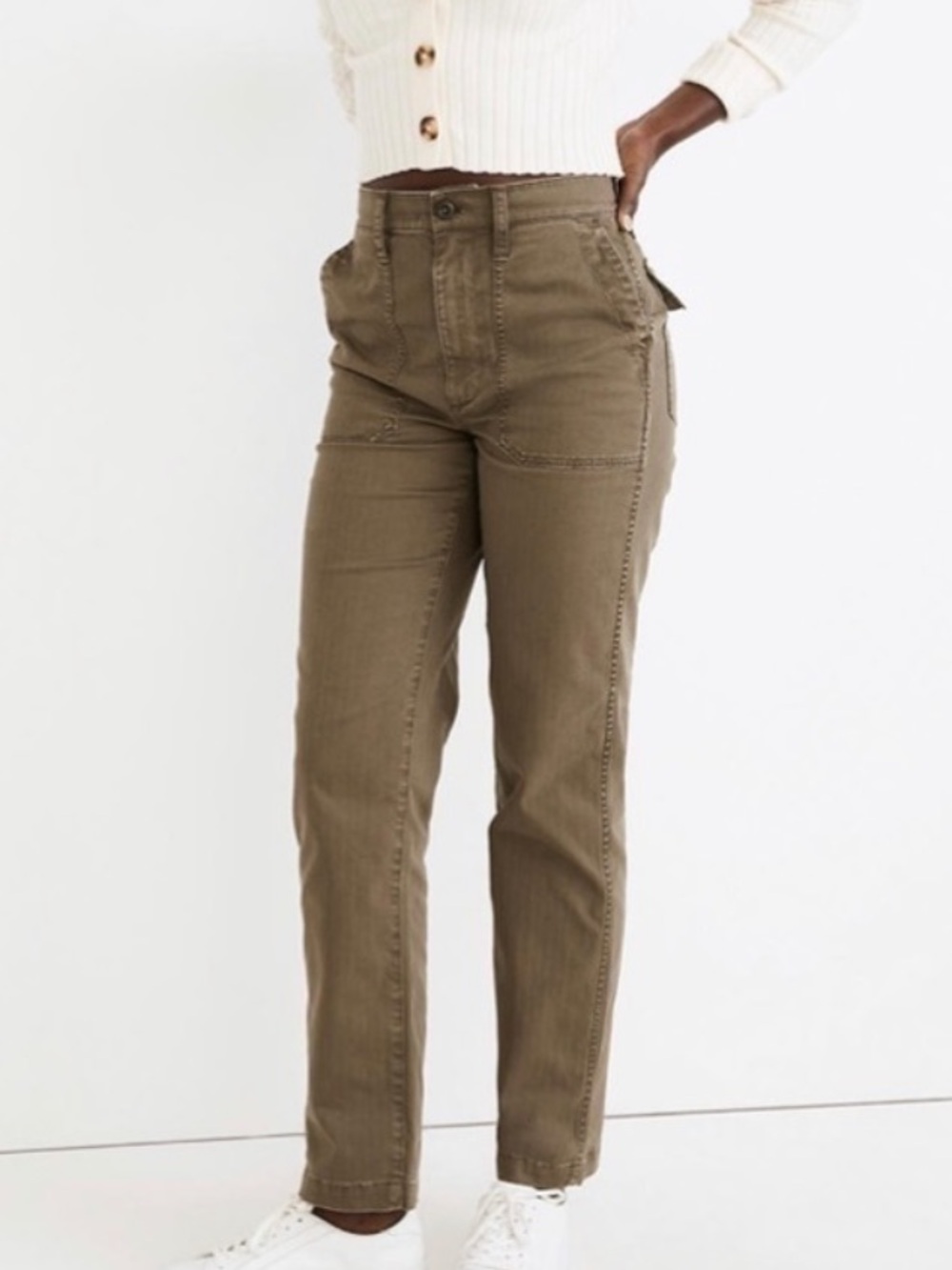 Madewell The Perfect Vintage Straight Workwear Pant Olive Green Womens Size 26